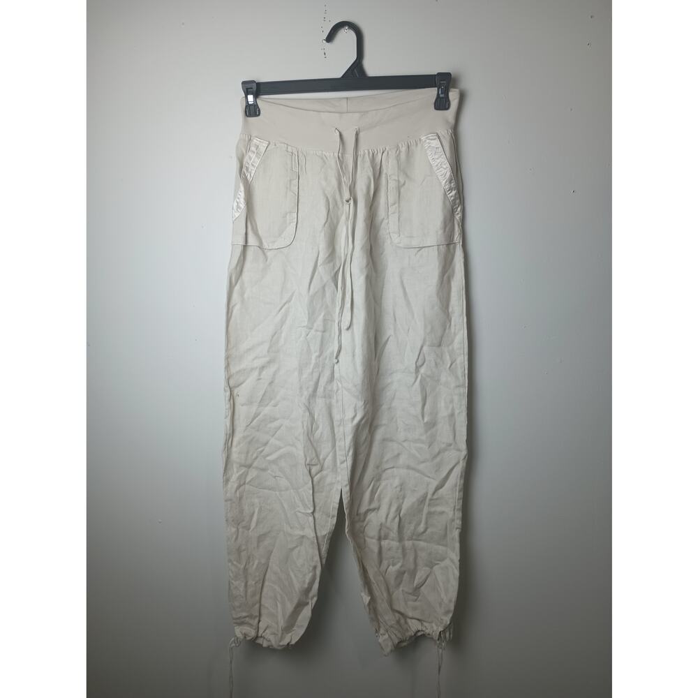 Hardtail 100% Linen Women Medium Cargo Light Tan Pocket draw string Pants